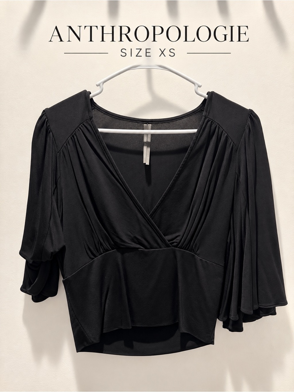 Anthropologie Black V-Neck Peplum Blouse